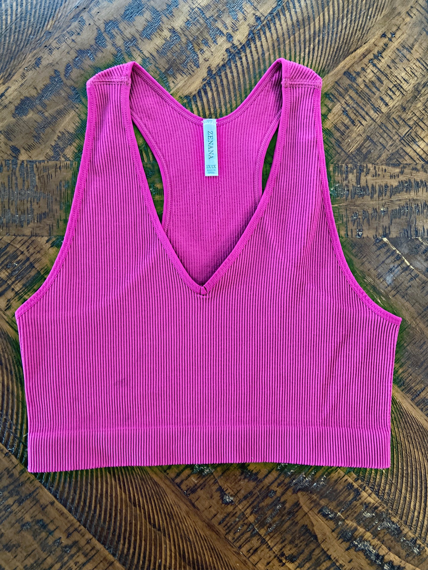 Magenta Plus Size Ribbed V Neck