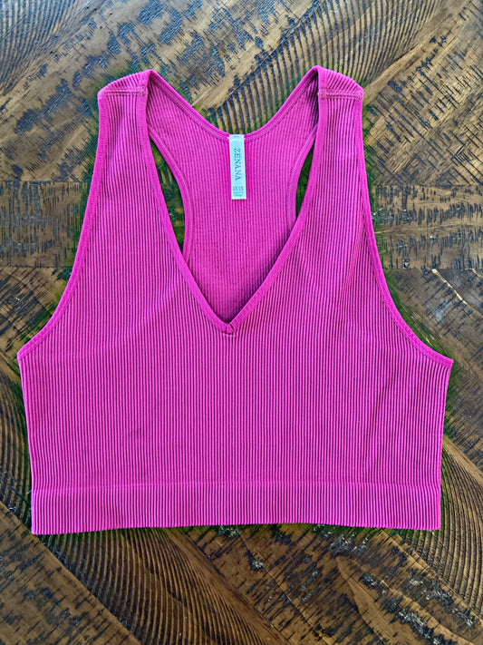 Magenta Plus Size Ribbed V Neck