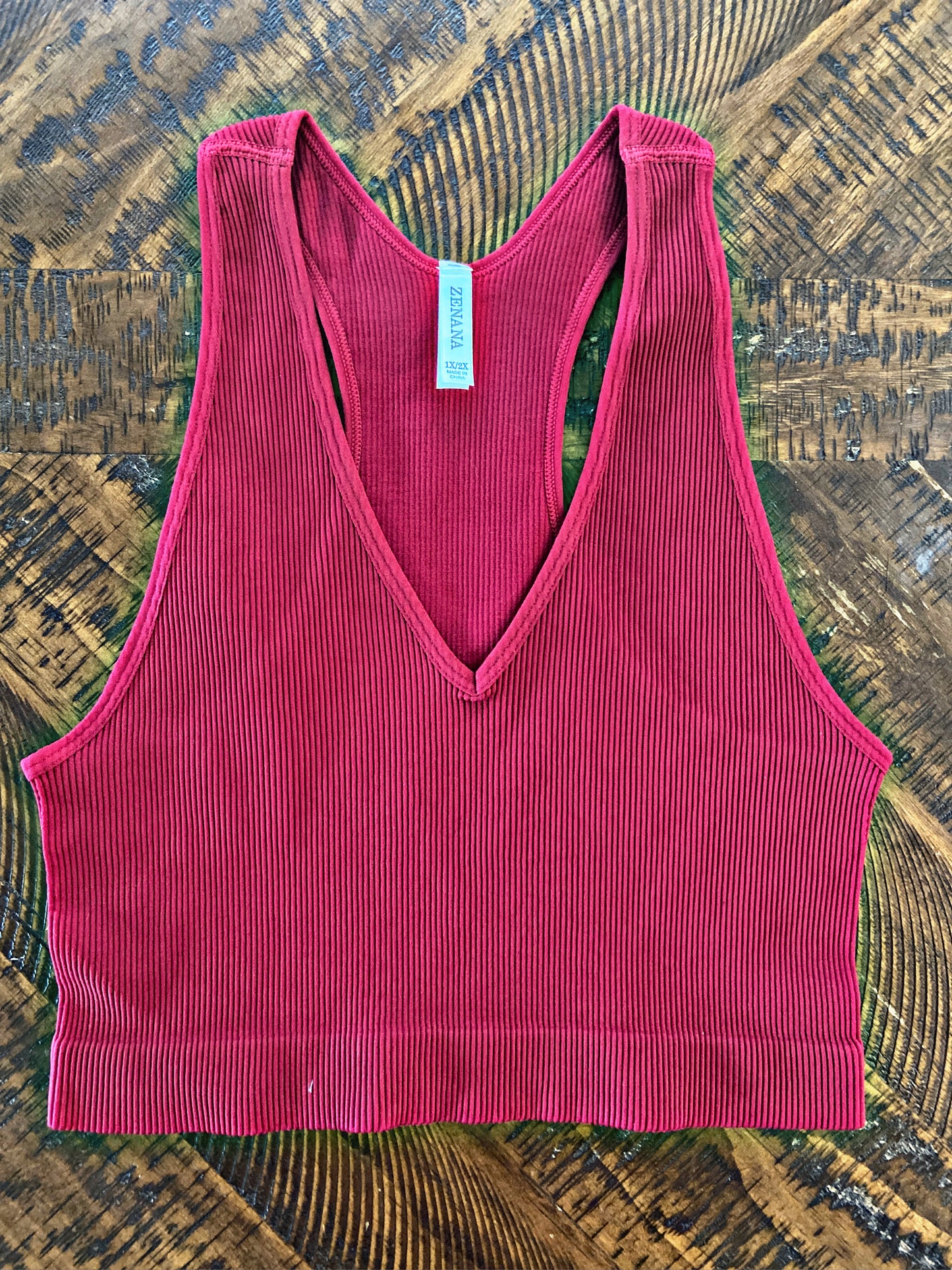 Plus Size Burgundy Ribbed V Neck