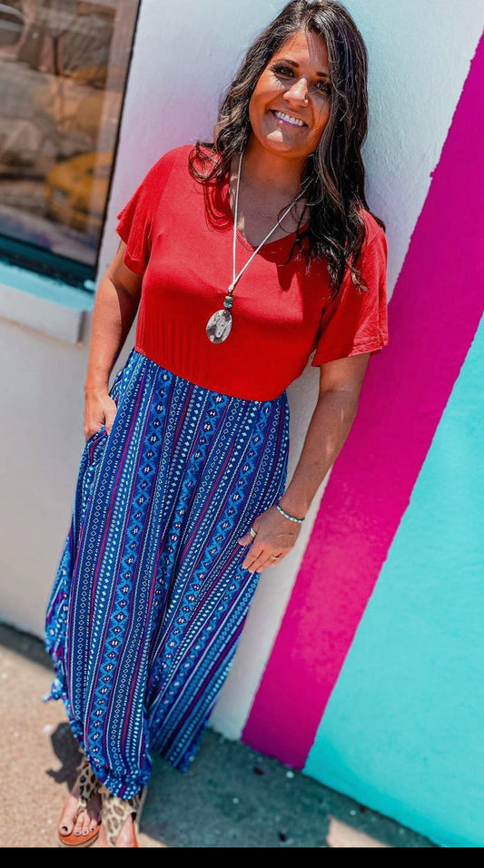 Red/Blue Maxi Dress