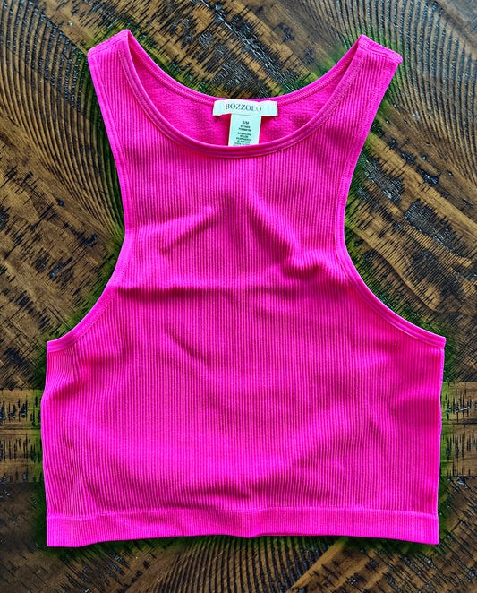 Fuchsia Racerback Ribbed Crop