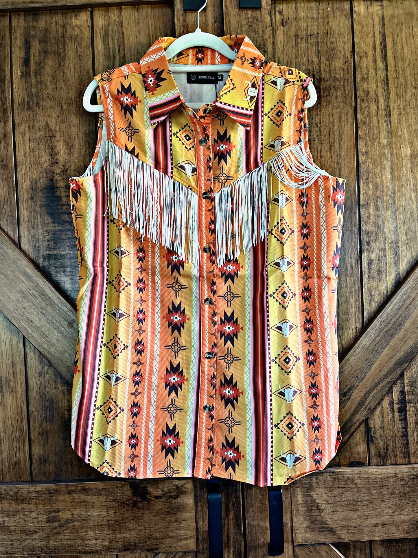 Orange Aztec Fringe Shirt