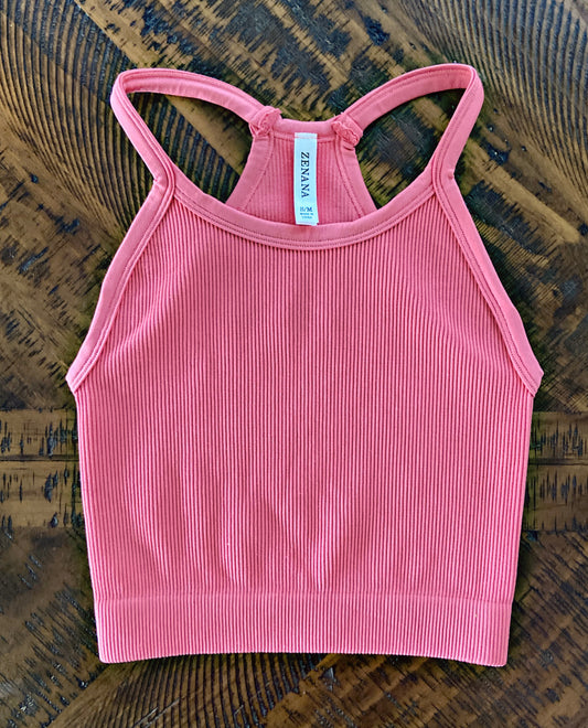 Rose High Neck Ribbed Crop