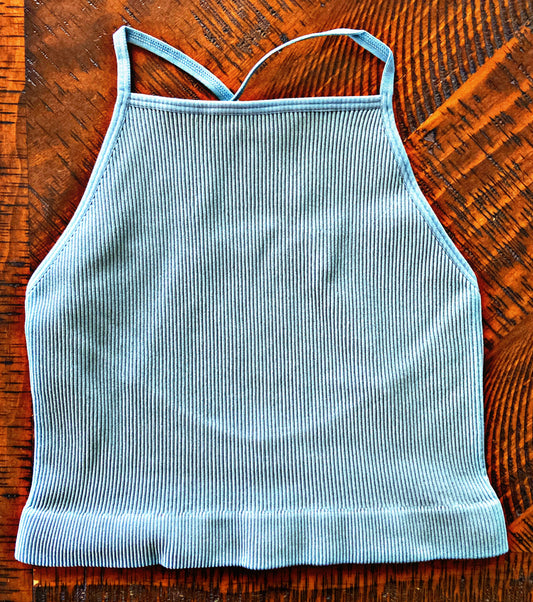 Blue Grey Criss Cross Back