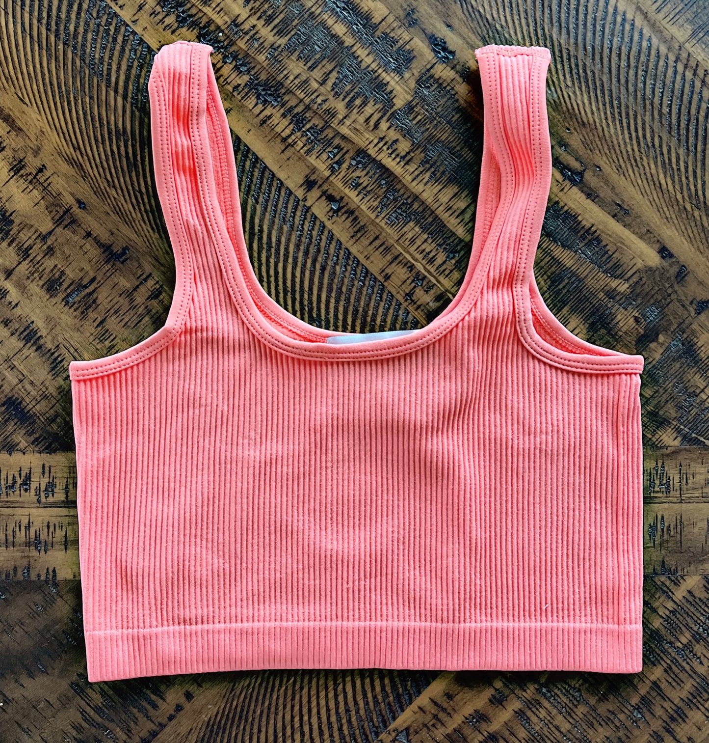 Peach Ribbed Square Bralette