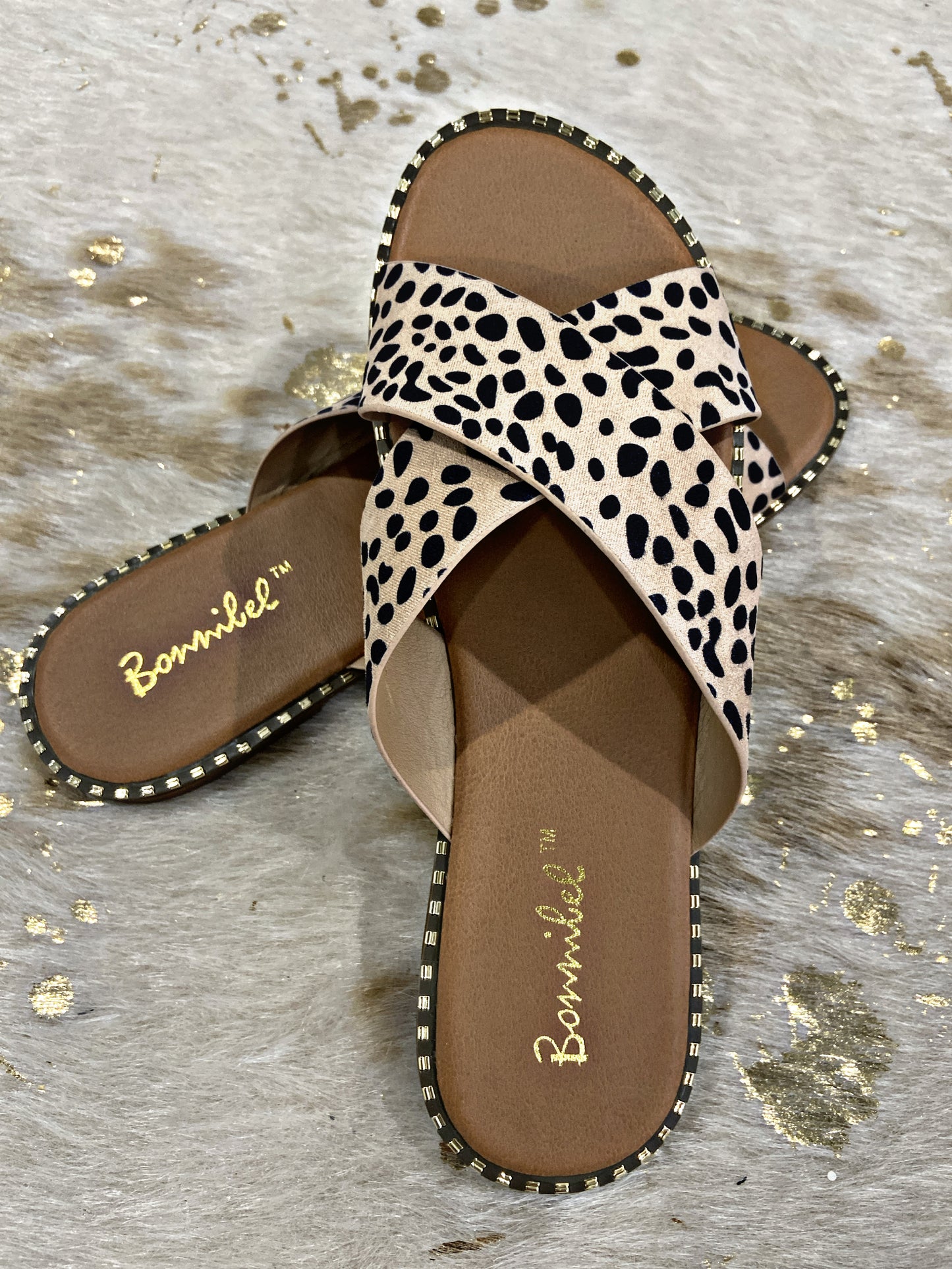 Camel/Black Spotted Sandals