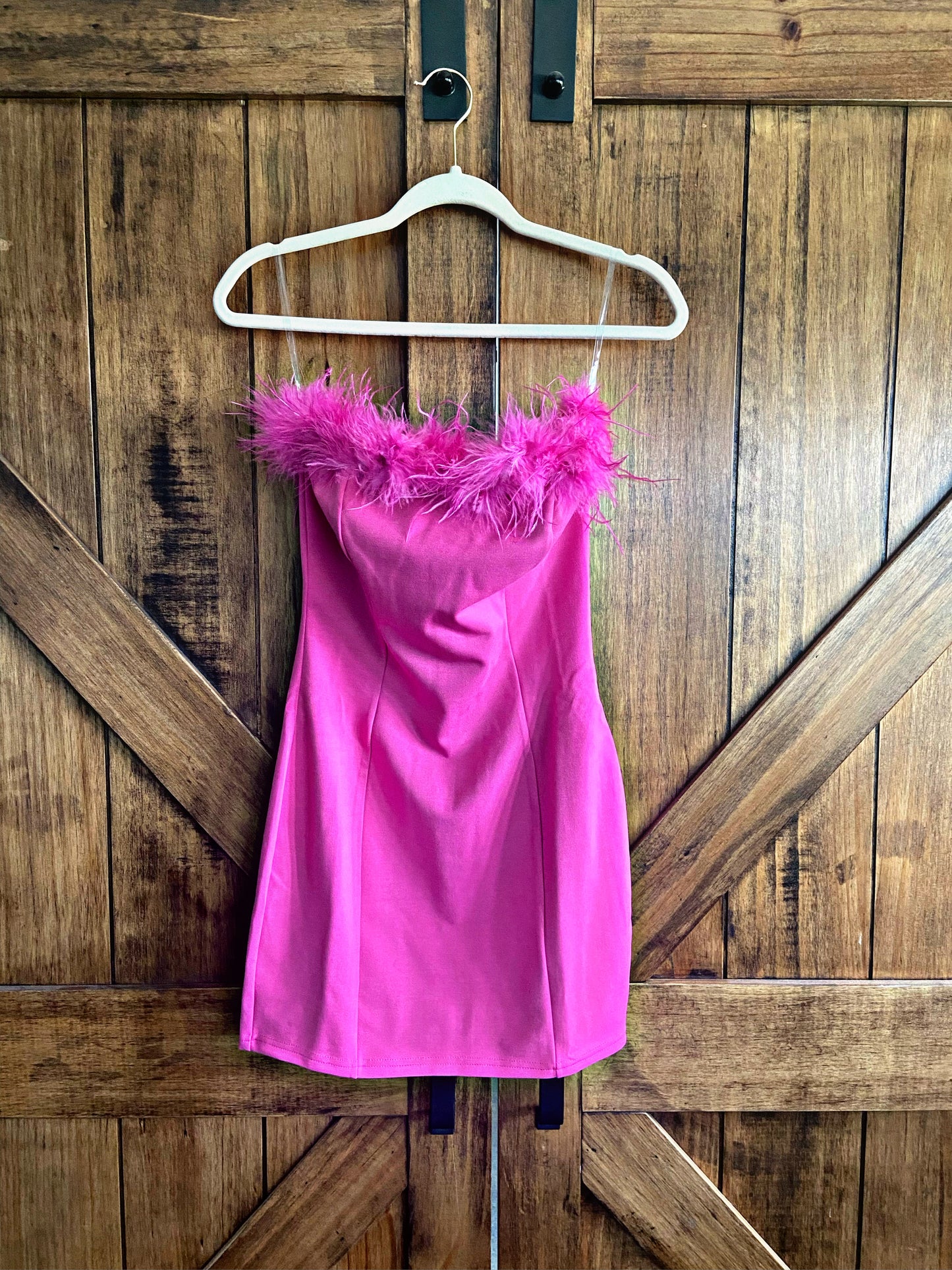 Hot Pink Strapless Feather Dress