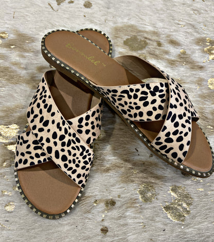 Camel/Black Spotted Sandals