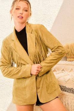 Camel Suede Fringe Blazer