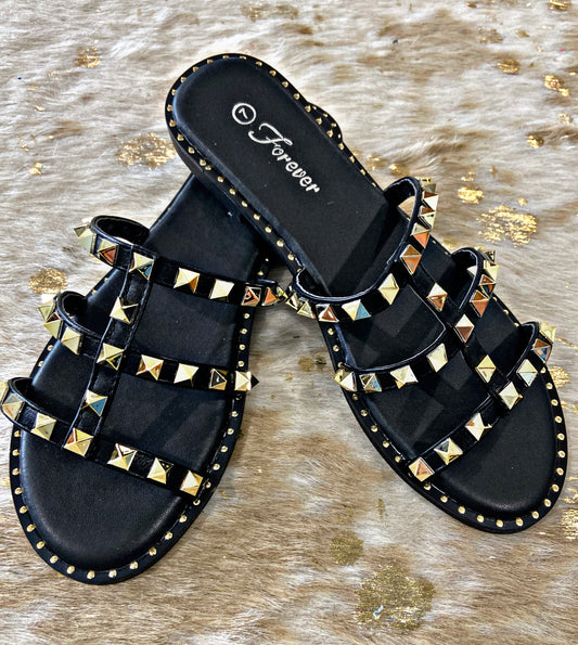 Black/Silver Stud Sandals