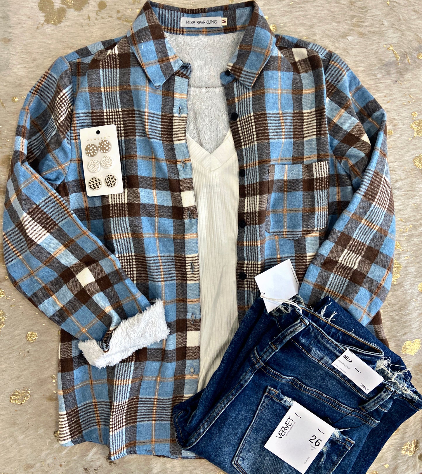 Blue/Brown Sherpa Lined Flannel