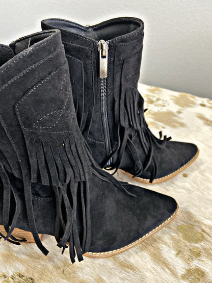 Black Fringe Booties