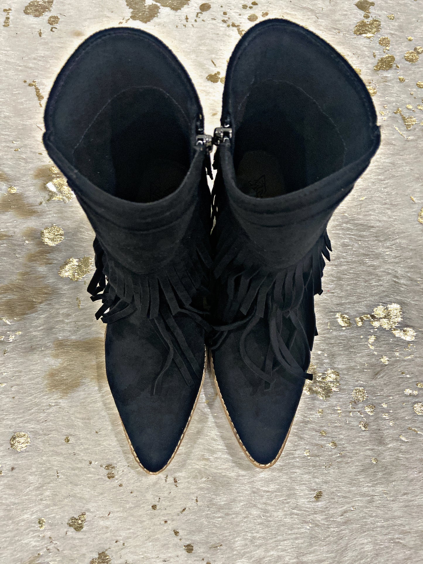 Black Fringe Booties