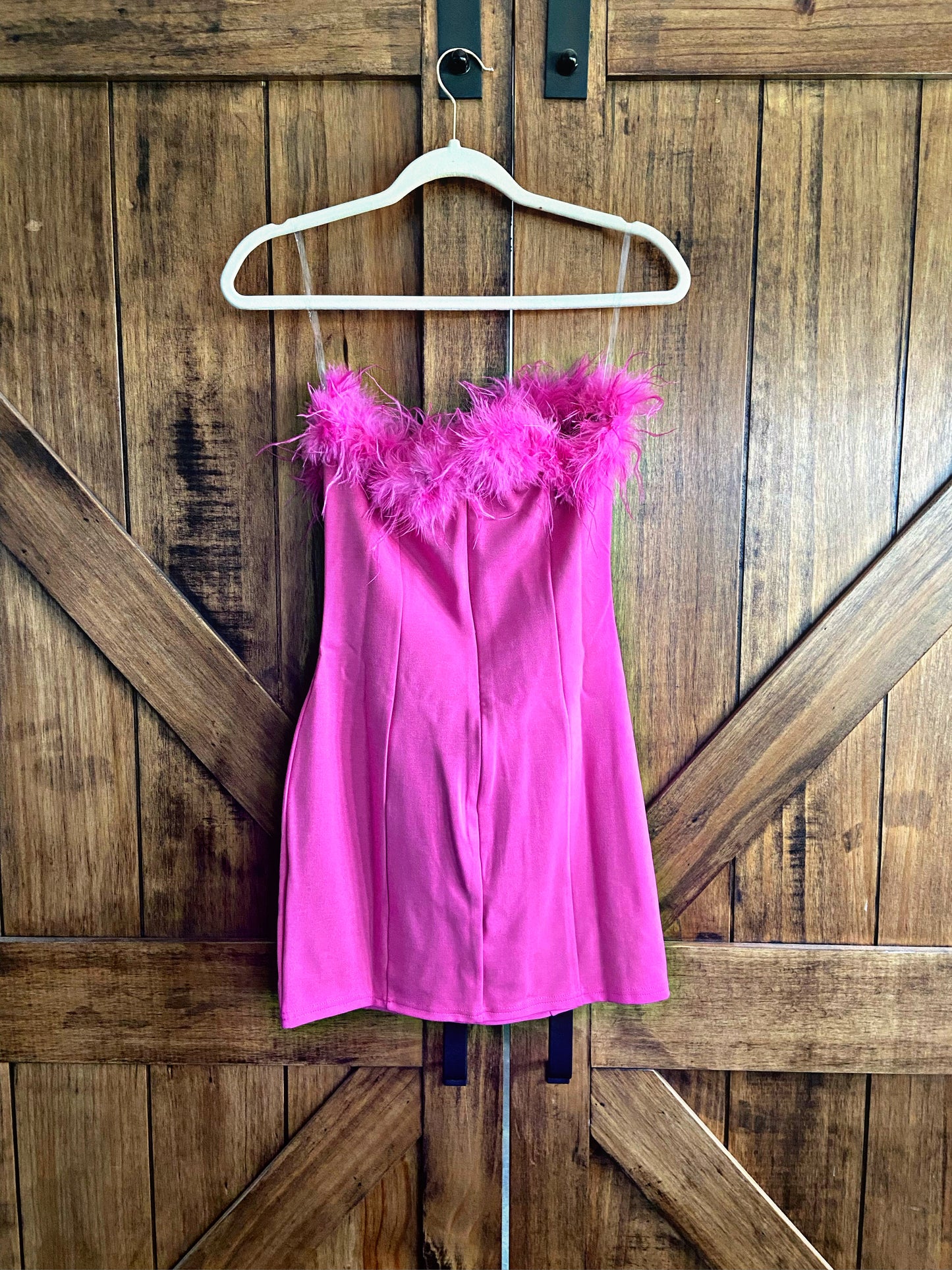 Hot Pink Strapless Feather Dress