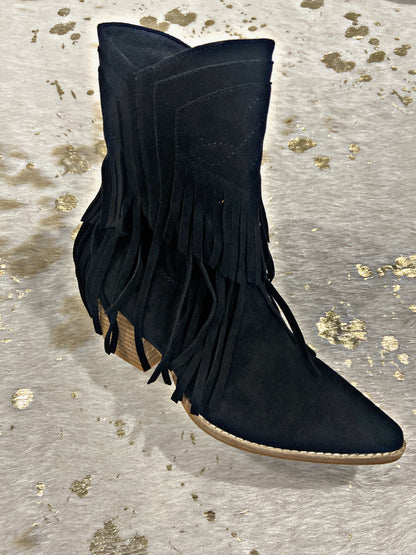 Black Fringe Booties