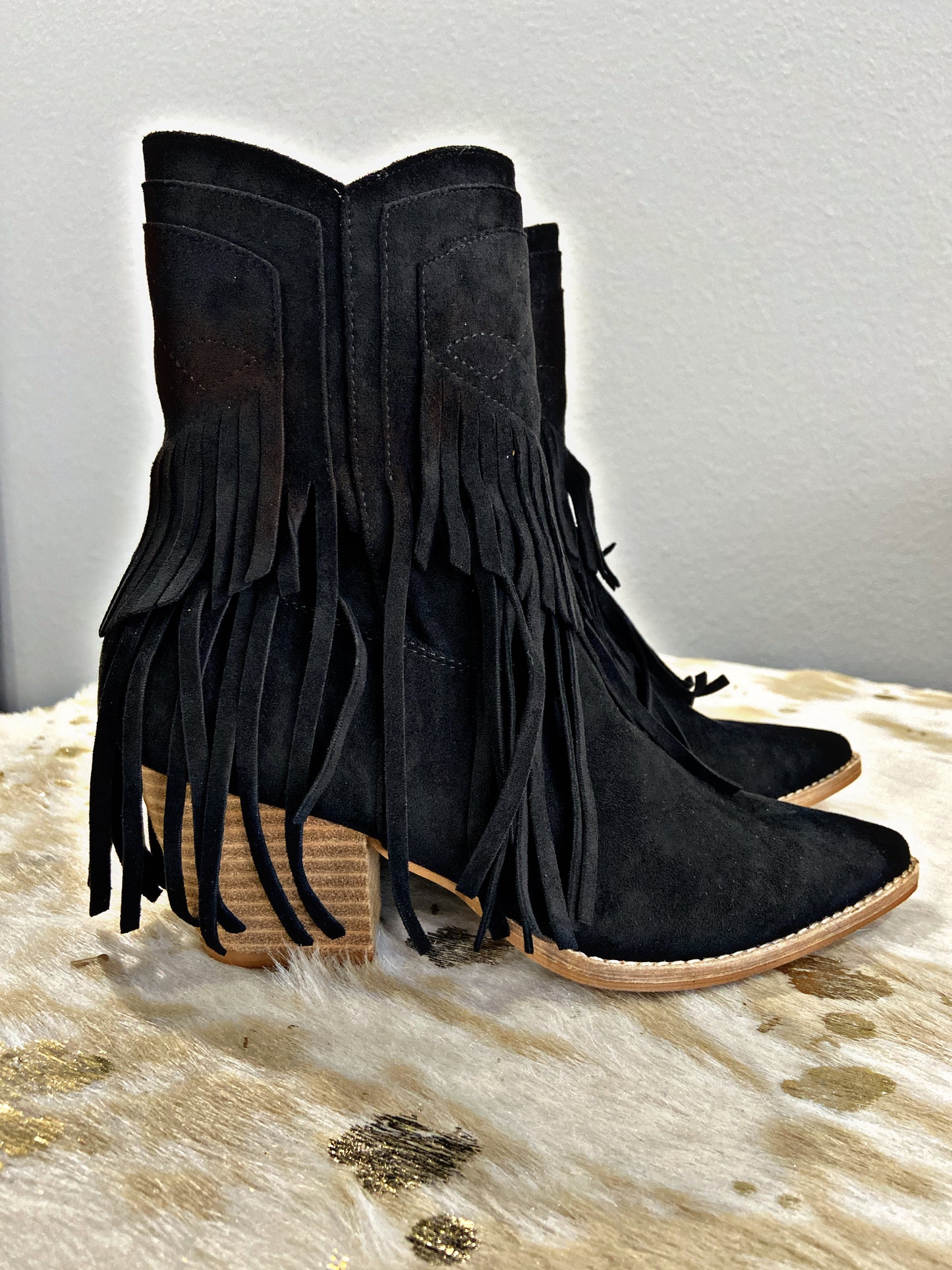 Black Fringe Booties